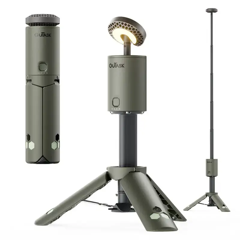 OUTASK Teleskopik Taşınabilir Şarjlı Kamp ve Balıkçı Feneri, Katlanabilir, Manyetik, 12000mAh Bataryalı, Powerbank Özellikli, Su Geçirmez, LED 720° Aydınlatma, Kamp Lambası, El Feneri - 2