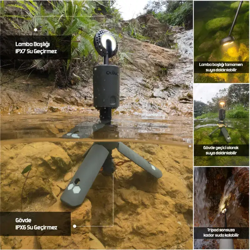 OUTASK Teleskopik Taşınabilir Şarjlı Kamp ve Balıkçı Feneri, Katlanabilir, Manyetik, 12000mAh Bataryalı, Powerbank Özellikli, Su Geçirmez, LED 720° Aydınlatma, Kamp Lambası, El Feneri - 10