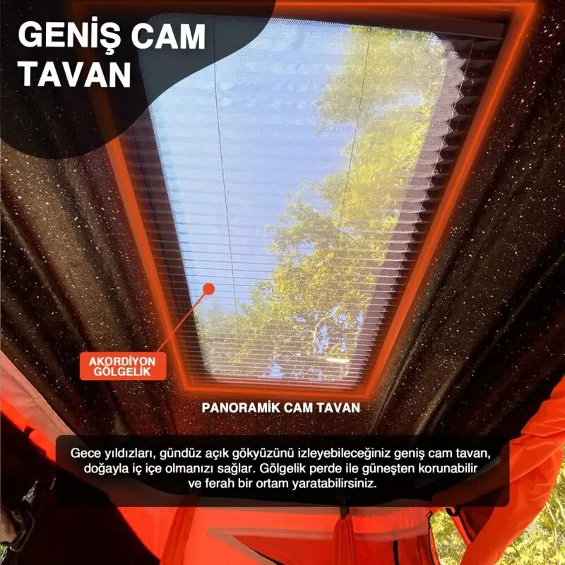 Roxform 2 Kişilik Yeni Nesil Araç Üstü Çadır Cam Tavanlı Tüm Araçlara Uyumlu 4 Mevsim Termal Çadır 210x130cm - 6