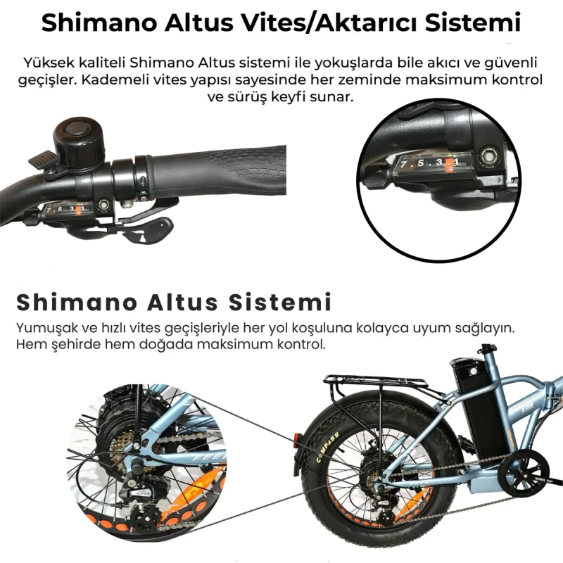 Roxform R-200 Elektrikli Katlanabilir Bisiklet 10AH Shimano Altus 20 İnç Şehir Bisikleti - 9