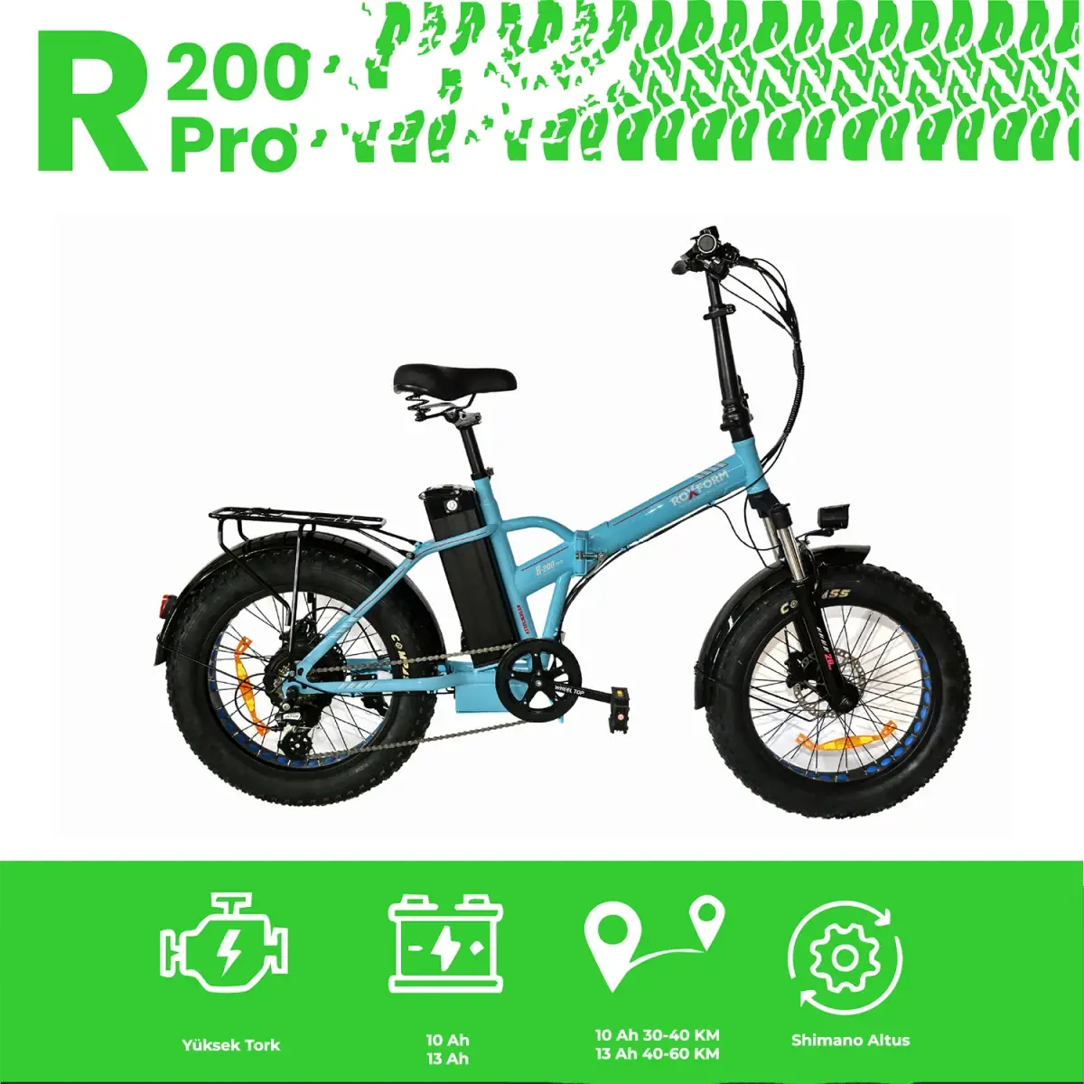 Roxform R-200 PRO Elektrikli Katlanabilir Bisiklet 10AH/13AH Shimano Altus Hidrolik Fren Şehir Bisikleti - 2