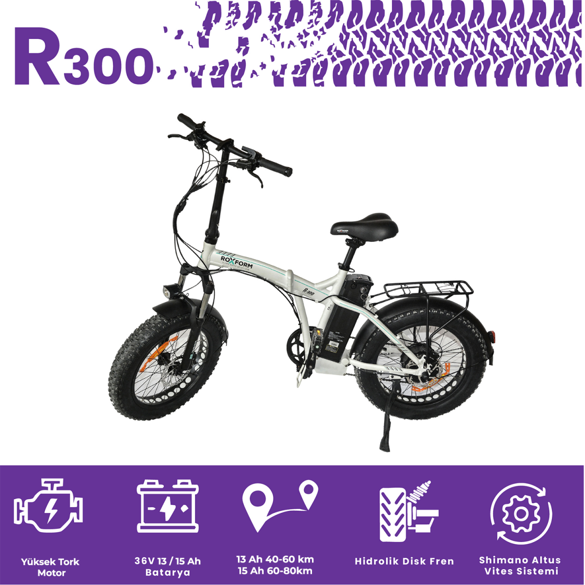Roxform R-300 Elektrikli Katlanabilir Bisiklet 13AH/15AH/20AH Shimano Altus Hidrolik Fren Alüminyum Kadro - 4