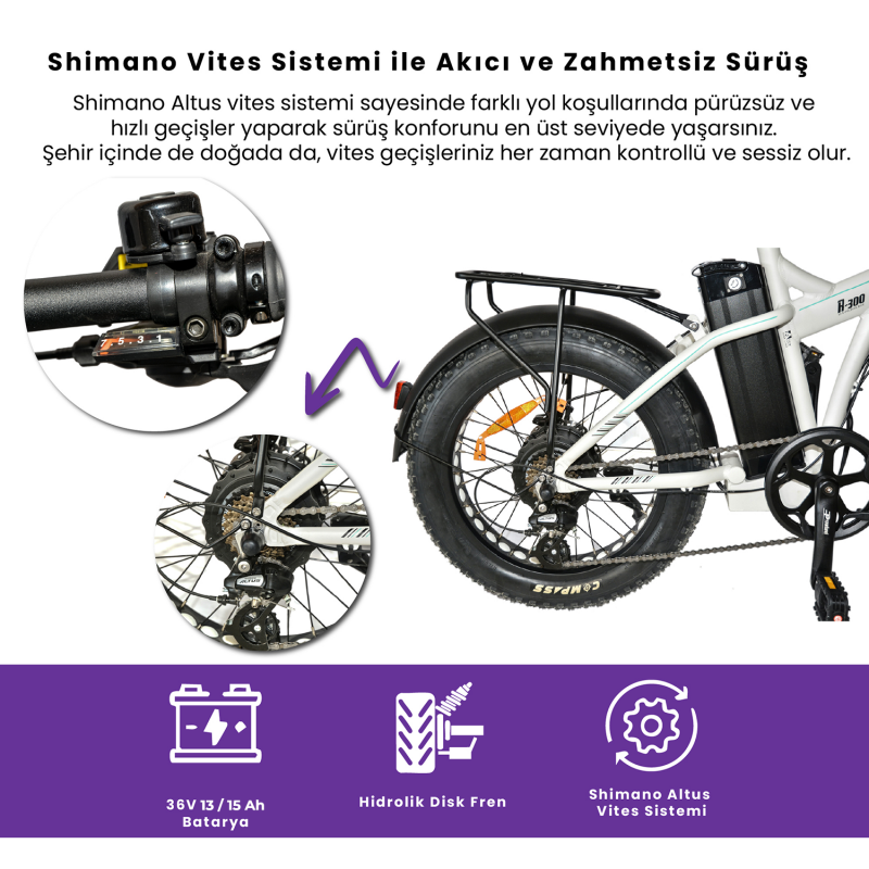 Roxform R-300 Elektrikli Katlanabilir Bisiklet 13AH/15AH/20AH Shimano Altus Hidrolik Fren Alüminyum Kadro - 10