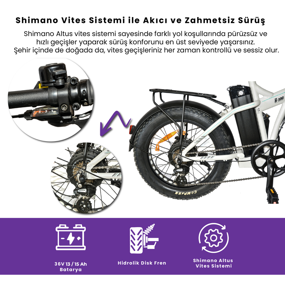 Roxform R-300 Elektrikli Katlanabilir Bisiklet 13AH/15AH/20AH Shimano Altus Hidrolik Fren Alüminyum Kadro - 31