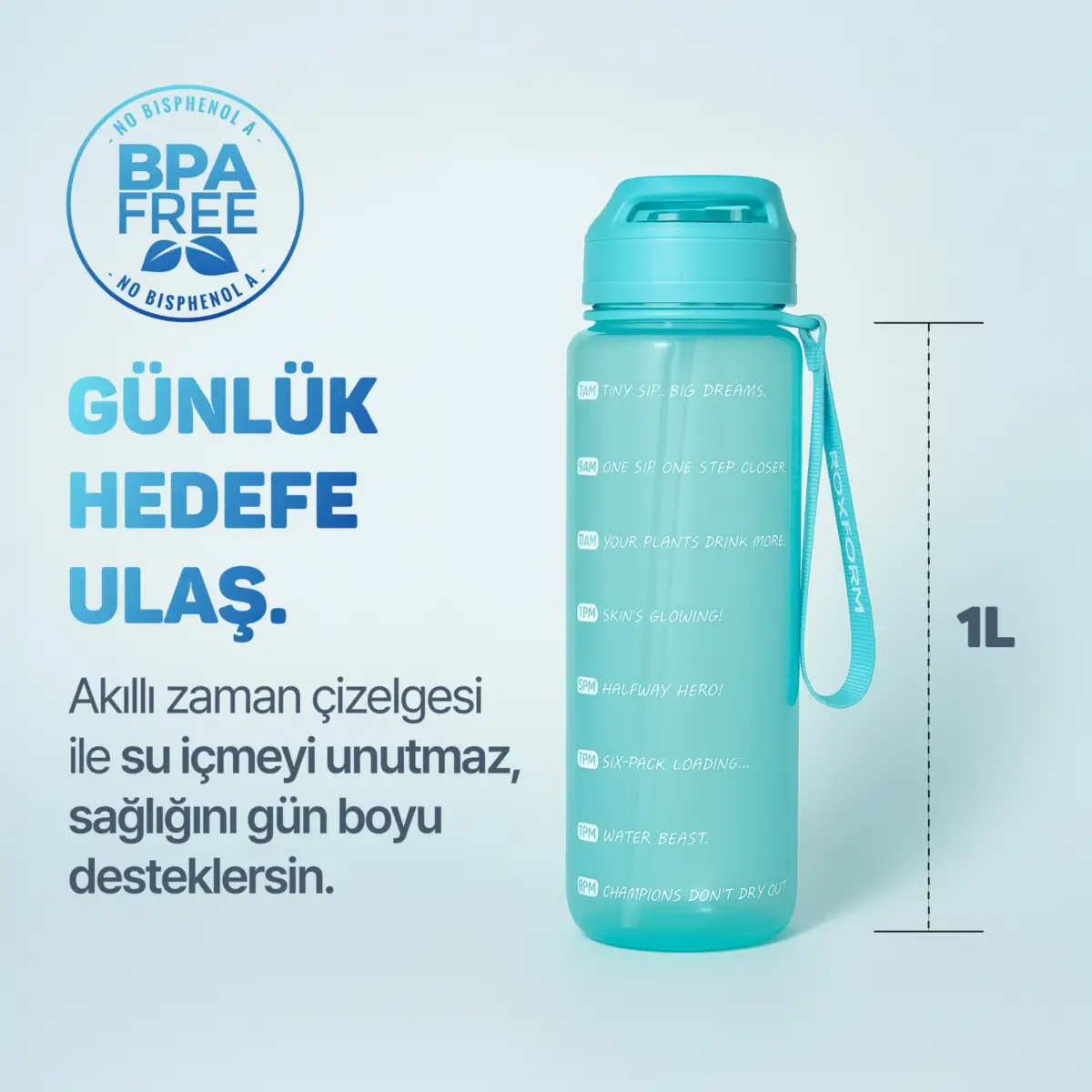 Roxform Suluk Matara 1100 ml, Premium PP Malzeme, Sağlıklı BPA & BPS İçermez, Kılıflı, Çift Kapaklı, Koku Yapmaz, Sızdırmaz ve Dayanıklı, Mavi - 10