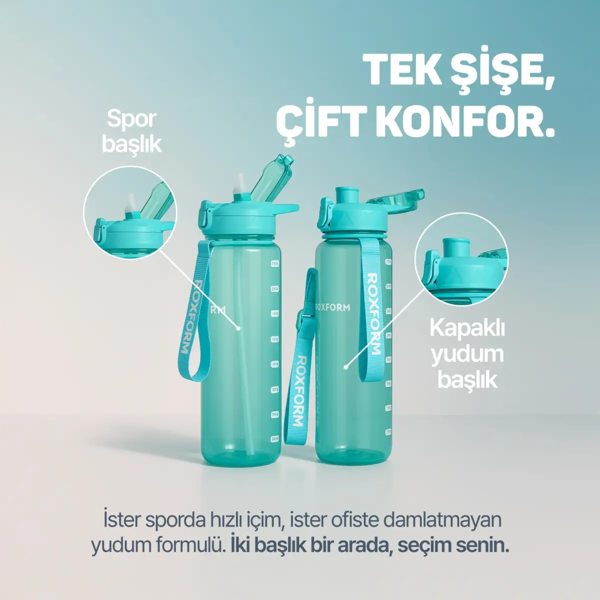 Roxform Suluk Matara 1100 ml, Premium PP Malzeme, Sağlıklı BPA & BPS İçermez, Kılıflı, Çift Kapaklı, Koku Yapmaz, Sızdırmaz ve Dayanıklı, Mavi - 8