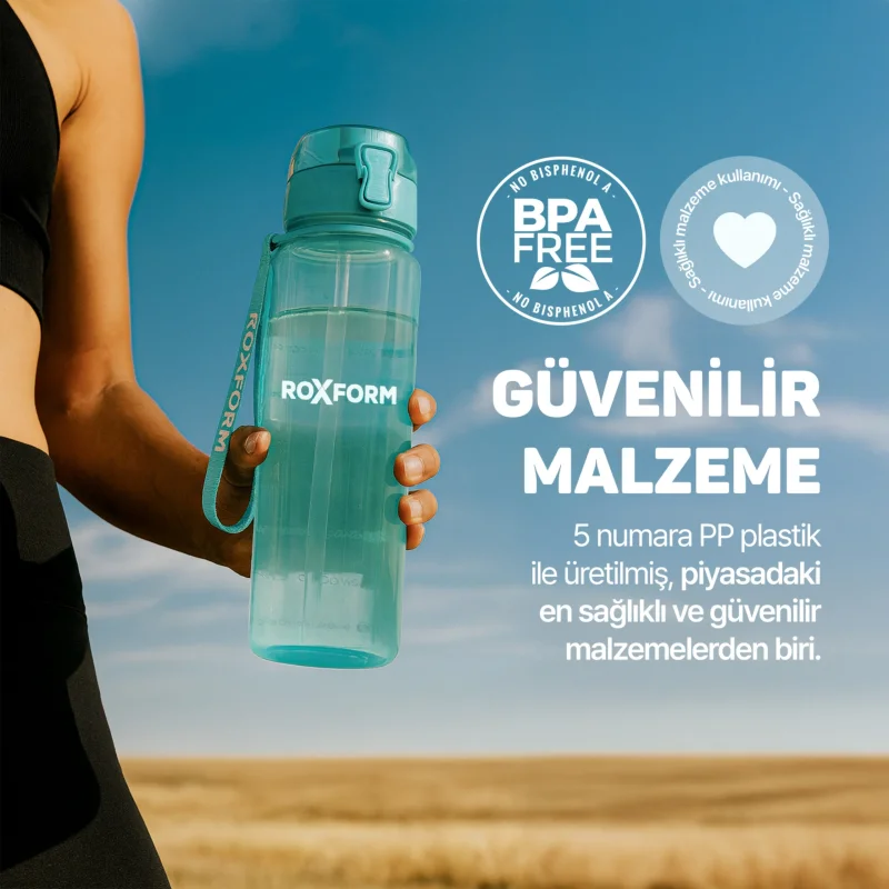 Roxform Suluk Matara 1100 ml, Premium PP Malzeme, Sağlıklı BPA & BPS İçermez, Kılıflı, Çift Kapaklı, Koku Yapmaz, Sızdırmaz ve Dayanıklı, Mavi - 12