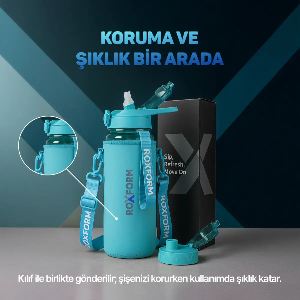 Roxform Suluk Matara 1100 ml, Premium PP Malzeme, Sağlıklı BPA & BPS İçermez, Kılıflı, Çift Kapaklı, Koku Yapmaz, Sızdırmaz ve Dayanıklı, Mavi - 13