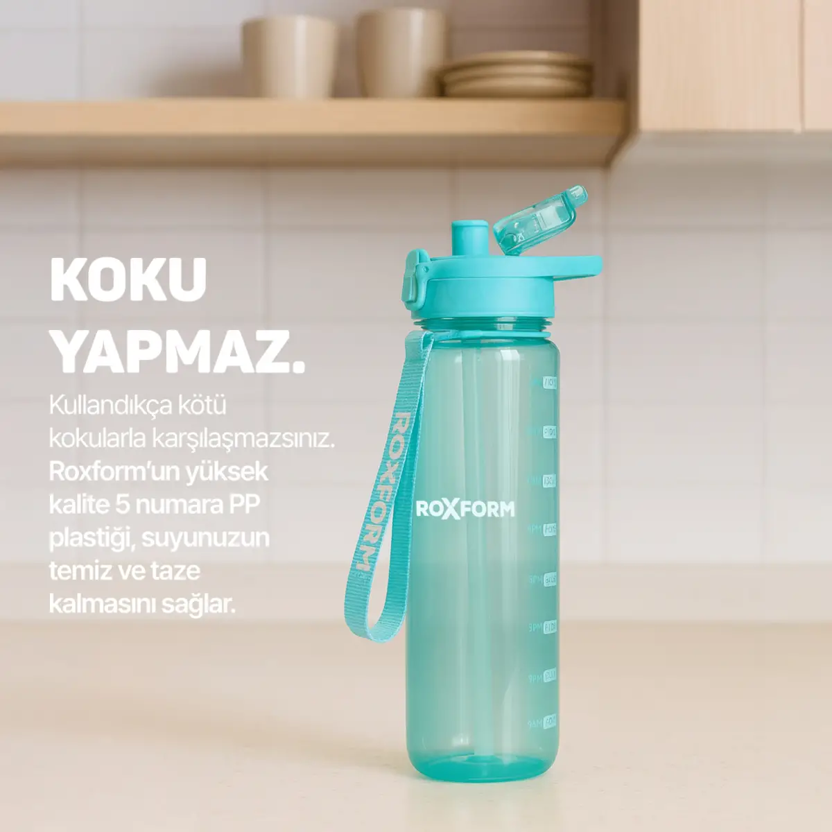 Roxform Suluk Matara 1100 ml, Premium PP Malzeme, Sağlıklı BPA & BPS İçermez, Kılıflı, Çift Kapaklı, Koku Yapmaz, Sızdırmaz ve Dayanıklı, Mavi - 9
