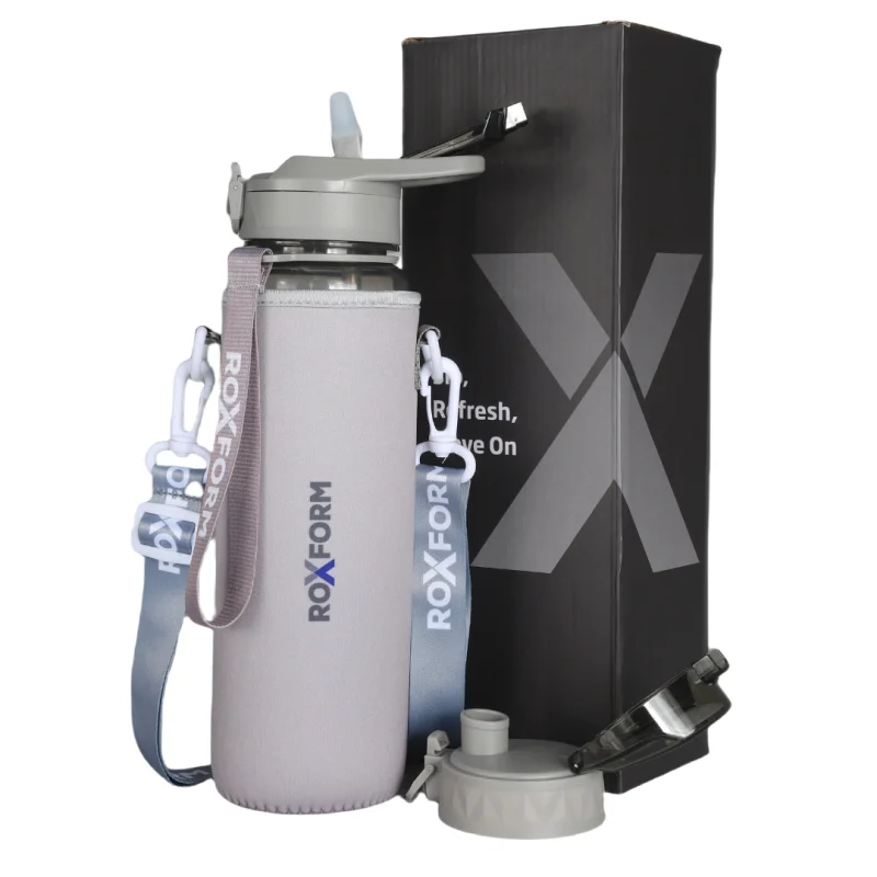 Roxform Suluk Matara 1100 ml, Premium PP Malzeme, Sağlıklı BPA & BPS İçermez, Kılıflı, Çift Kapaklı, Koku Yapmaz, Sızdırmaz ve Dayanıklı, Gri - Roxform