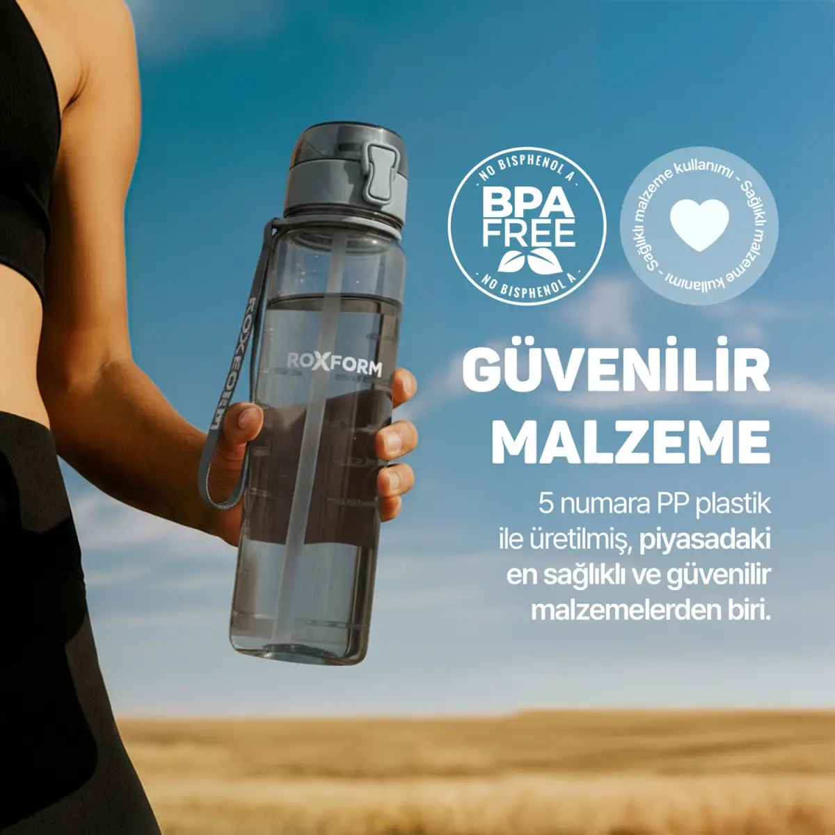 Roxform Suluk Matara 1100 ml, Premium PP Malzeme, Sağlıklı BPA & BPS İçermez, Kılıflı, Çift Kapaklı, Koku Yapmaz, Sızdırmaz ve Dayanıklı, Gri - 12