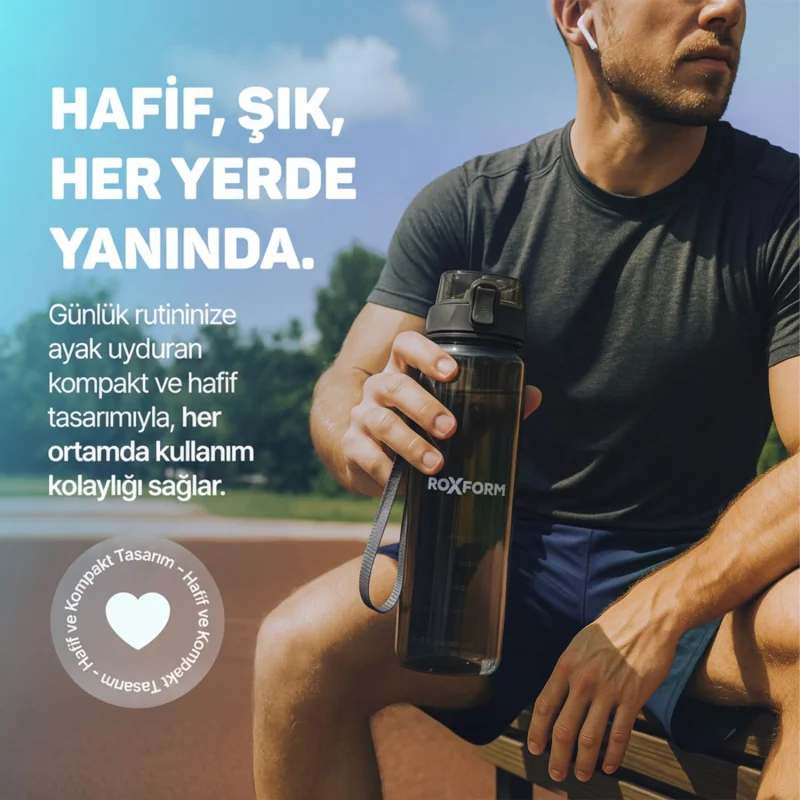Roxform Suluk Matara 1100 ml, Premium PP Malzeme, Sağlıklı BPA & BPS İçermez, Kılıflı, Çift Kapaklı, Koku Yapmaz, Sızdırmaz ve Dayanıklı, Gri - 14