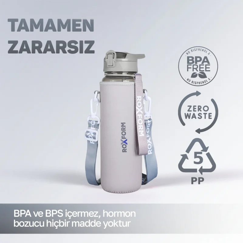 Roxform Suluk Matara 1100 ml, Premium PP Malzeme, Sağlıklı BPA & BPS İçermez, Kılıflı, Çift Kapaklı, Koku Yapmaz, Sızdırmaz ve Dayanıklı, Gri - 11