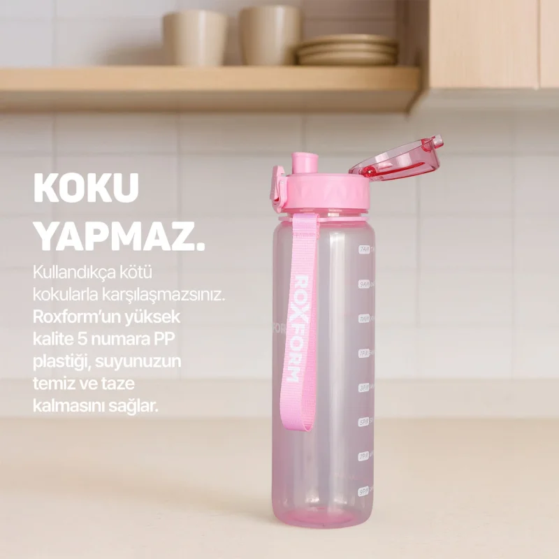 Roxform Suluk Matara 1100 ml, Premium PP Malzeme, Sağlıklı BPA & BPS İçermez, Kılıflı, Çift Kapaklı, Koku Yapmaz, Sızdırmaz ve Dayanıklı, Pembe - 10