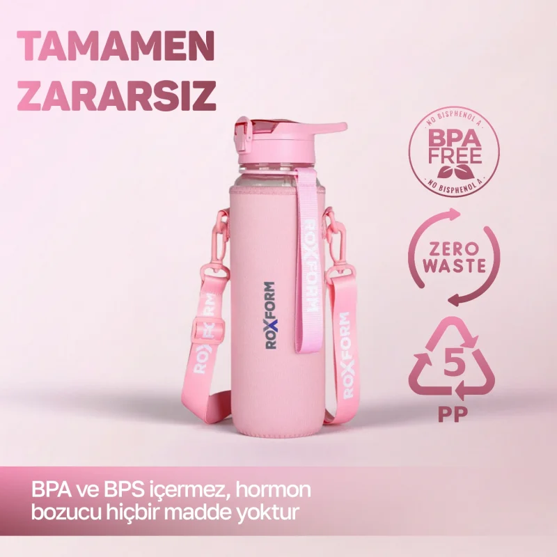 Roxform Suluk Matara 1100 ml, Premium PP Malzeme, Sağlıklı BPA & BPS İçermez, Kılıflı, Çift Kapaklı, Koku Yapmaz, Sızdırmaz ve Dayanıklı, Pembe - 12