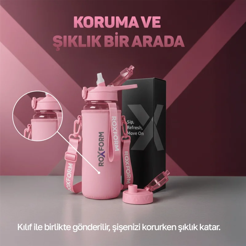Roxform Suluk Matara 1100 ml, Premium PP Malzeme, Sağlıklı BPA & BPS İçermez, Kılıflı, Çift Kapaklı, Koku Yapmaz, Sızdırmaz ve Dayanıklı, Pembe - 14
