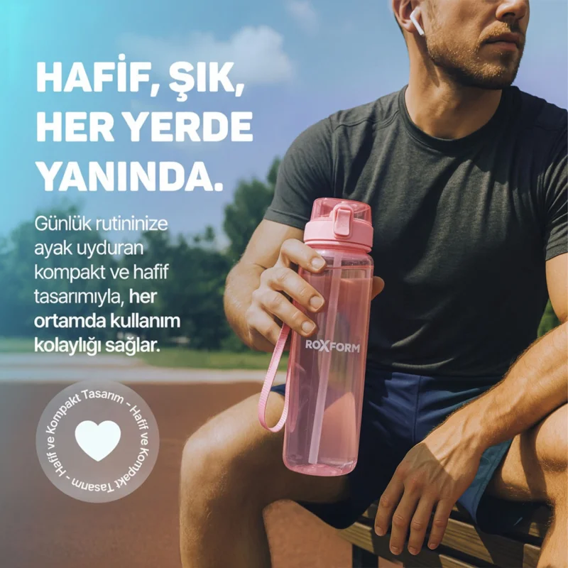 Roxform Suluk Matara 1100 ml, Premium PP Malzeme, Sağlıklı BPA & BPS İçermez, Kılıflı, Çift Kapaklı, Koku Yapmaz, Sızdırmaz ve Dayanıklı, Pembe - 15