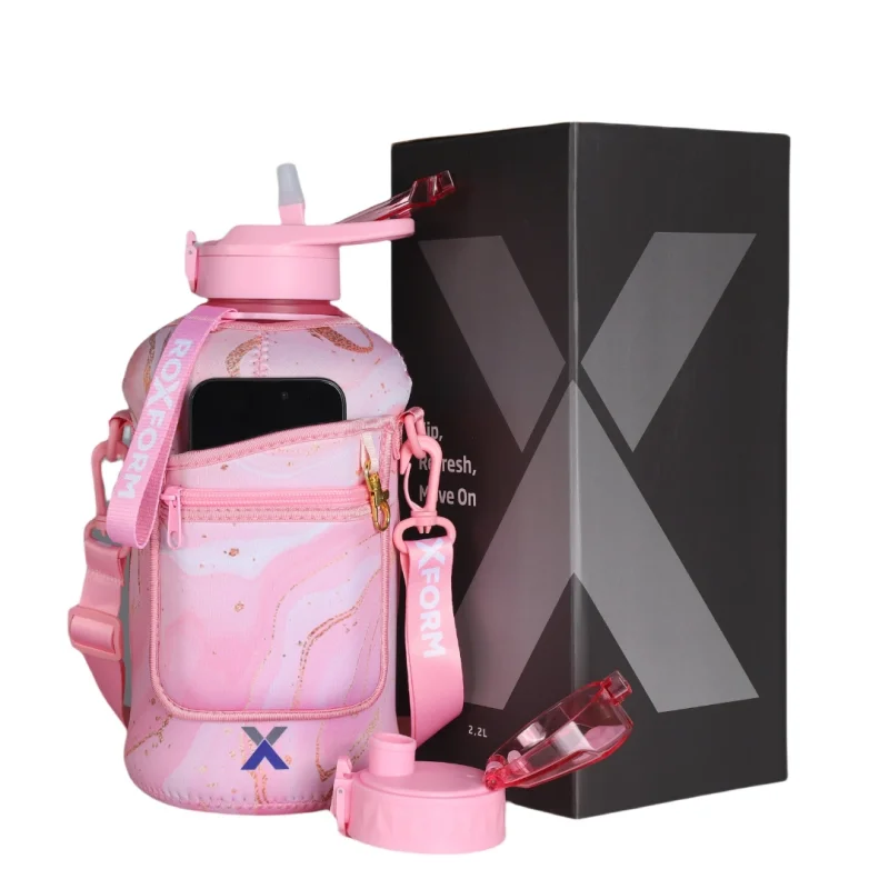Roxform Suluk Matara 2200 ml, Premium PP Malzeme, Sağlıklı BPA & BPS İçermez, Kılıflı, Çift Kapaklı, Koku Yapmaz, Sızdırmaz ve Dayanıklı,Pembe Desen Cep Kılıf, Pembe - Roxform