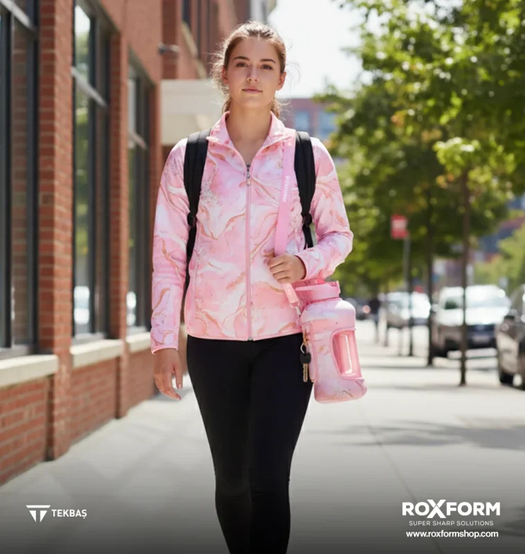 Roxform Suluk Matara 2200 ml, Premium PP Malzeme, Sağlıklı BPA & BPS İçermez, Kılıflı, Çift Kapaklı, Koku Yapmaz, Sızdırmaz ve Dayanıklı,Pembe Desen Cep Kılıf, Pembe - 3