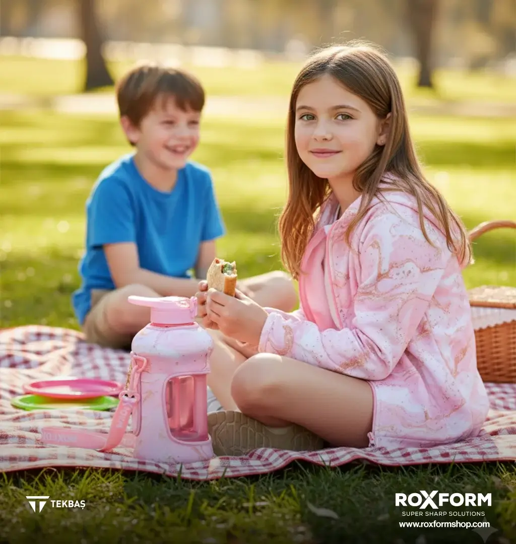 Roxform Suluk Matara 2200 ml, Premium PP Malzeme, Sağlıklı BPA & BPS İçermez, Kılıflı, Çift Kapaklı, Koku Yapmaz, Sızdırmaz ve Dayanıklı,Pembe Desen Cep Kılıf, Pembe - 2