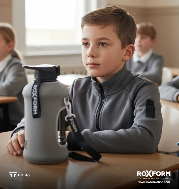 Roxform Suluk Matara 2200 ml, Premium PP Malzeme, Sağlıklı BPA & BPS İçermez, Kılıflı, Çift Kapaklı, Koku Yapmaz, Sızdırmaz ve Dayanıklı, Gri Kılıf, Siyah - 3