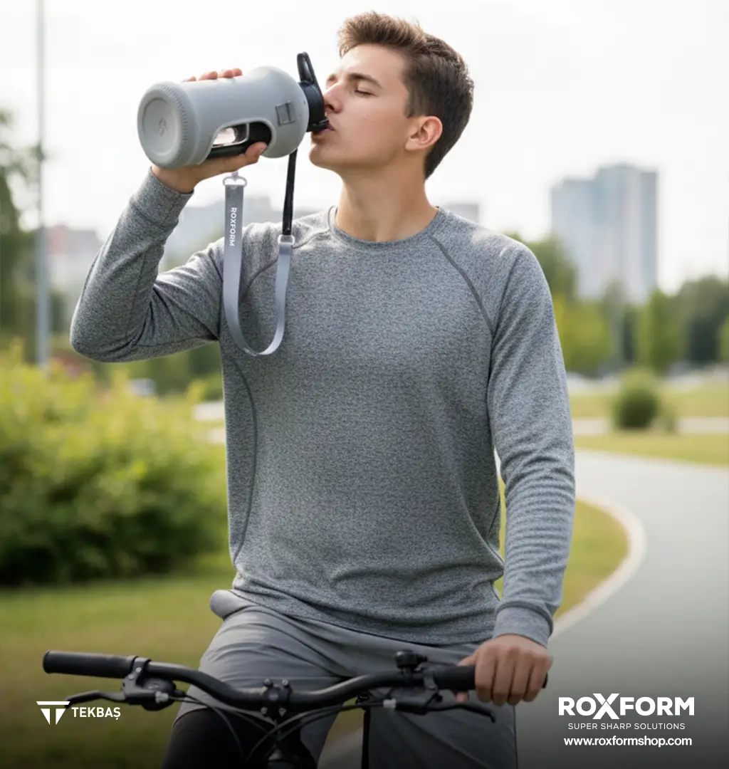 Roxform Suluk Matara 2200 ml, Premium PP Malzeme, Sağlıklı BPA & BPS İçermez, Kılıflı, Çift Kapaklı, Koku Yapmaz, Sızdırmaz ve Dayanıklı, Gri Kılıf, Siyah - 2