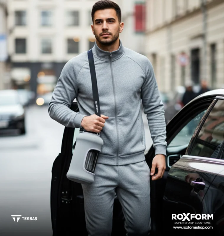 Roxform Suluk Matara 2200 ml, Premium PP Malzeme, Sağlıklı BPA & BPS İçermez, Kılıflı, Çift Kapaklı, Koku Yapmaz, Sızdırmaz ve Dayanıklı, Gri Kılıf, Siyah - 4