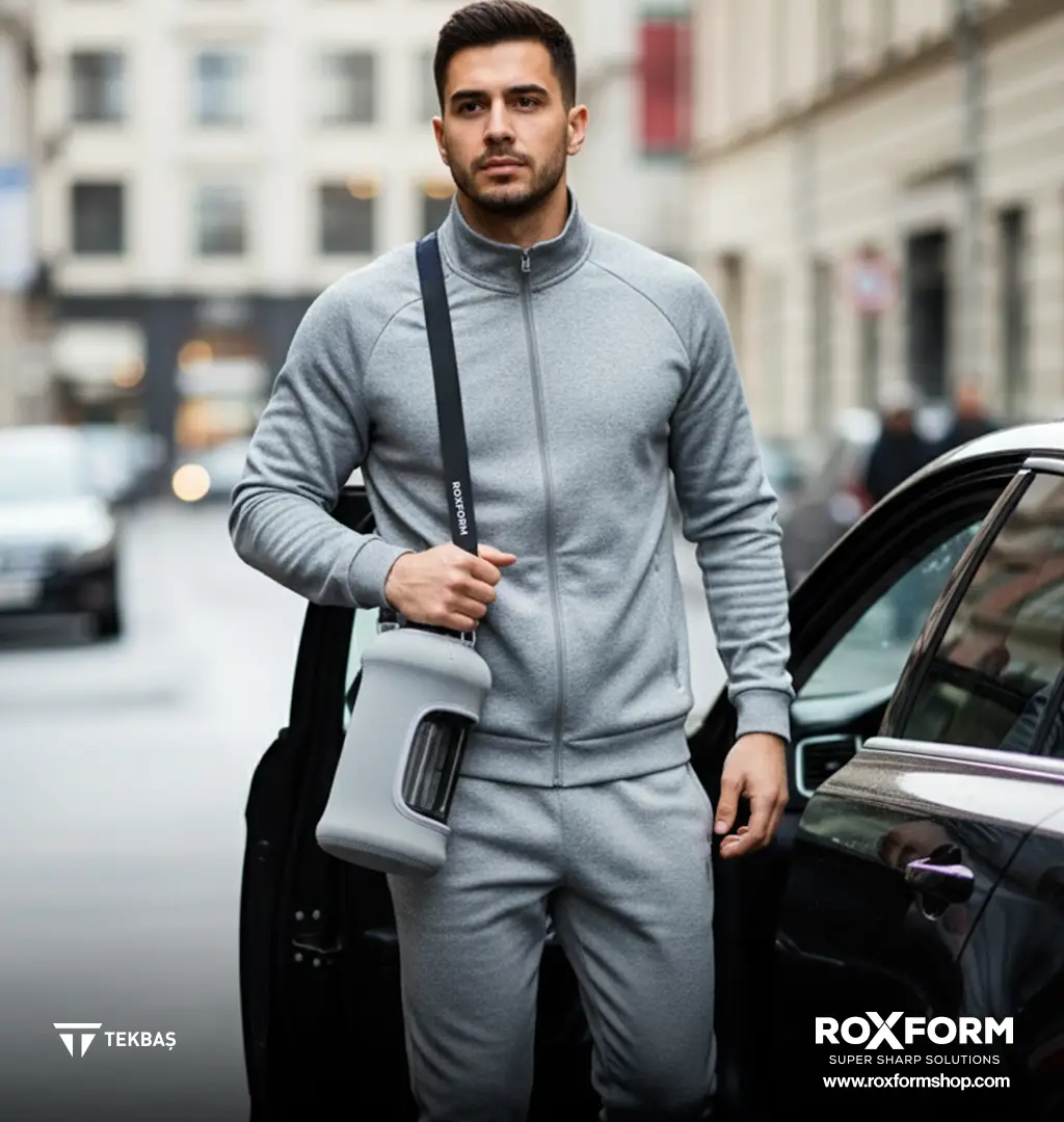 Roxform Suluk Matara 2200 ml, Premium PP Malzeme, Sağlıklı BPA & BPS İçermez, Kılıflı, Çift Kapaklı, Koku Yapmaz, Sızdırmaz ve Dayanıklı, Gri Kılıf, Siyah - 4