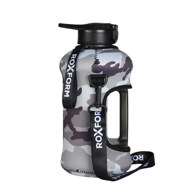 Roxform Suluk Matara 2200 ml, Premium PP Malzeme, Sağlıklı BPA & BPS İçermez, Kılıflı, Çift Kapaklı, Koku Yapmaz, Sızdırmaz ve Dayanıklı, Kamuflaj Kılıf, Siyah - Roxform
