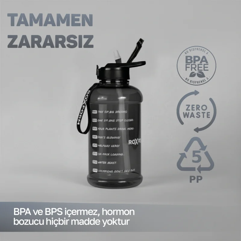 Roxform Suluk Matara 2200 ml, Premium PP Malzeme, Sağlıklı BPA & BPS İçermez, Kılıflı, Çift Kapaklı, Koku Yapmaz, Sızdırmaz ve Dayanıklı, Haki Kılıf, Siyah - 10
