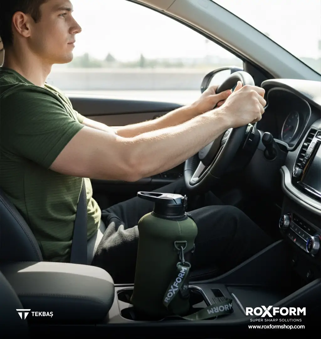 Roxform Suluk Matara 2200 ml, Premium PP Malzeme, Sağlıklı BPA & BPS İçermez, Kılıflı, Çift Kapaklı, Koku Yapmaz, Sızdırmaz ve Dayanıklı, Haki Kılıf, Siyah - 3