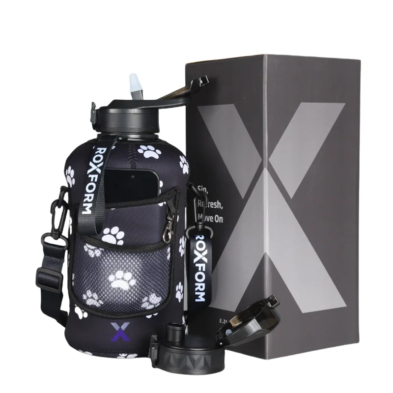Roxform Suluk Matara 2200 ml, Premium PP Malzeme, Sağlıklı BPA & BPS İçermez, Kılıflı, Çift Kapaklı, Koku Yapmaz, Sızdırmaz ve Dayanıklı, Pati Cep Kılıf, Siyah - Roxform