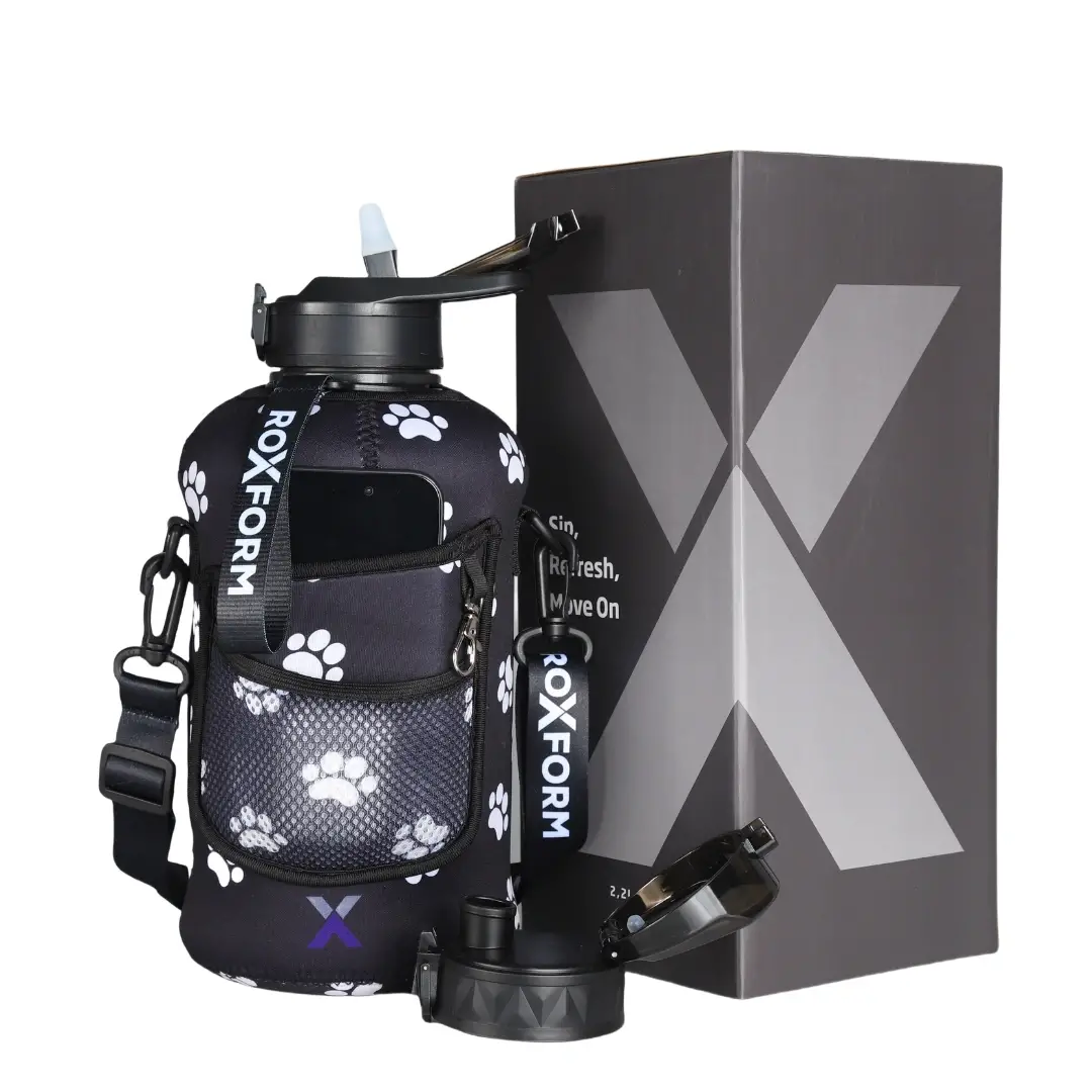 Roxform Suluk Matara 2200 ml, Premium PP Malzeme, Sağlıklı BPA & BPS İçermez, Kılıflı, Çift Kapaklı, Koku Yapmaz, Sızdırmaz ve Dayanıklı, Pati Cep Kılıf, Siyah - 1