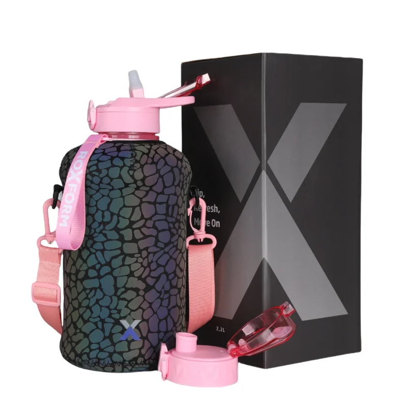Roxform Suluk Matara 2200 ml, Premium PP Malzeme, Sağlıklı BPA & BPS İçermez, Kılıflı, Çift Kapaklı, Koku Yapmaz, Sızdırmaz ve Dayanıklı, Leopar Kılıf, Pembe - Roxform