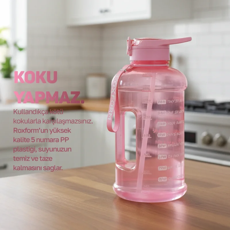 Roxform Suluk Matara 2200 ml, Premium PP Malzeme, Sağlıklı BPA & BPS İçermez, Kılıflı, Çift Kapaklı, Koku Yapmaz, Sızdırmaz ve Dayanıklı, Leopar Kılıf, Pembe - 10