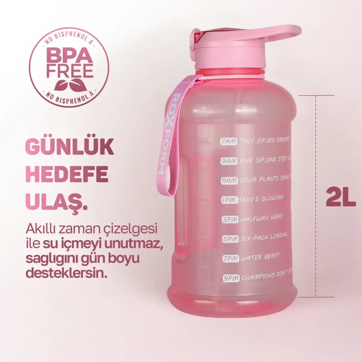 Roxform Suluk Matara 2200 ml, Premium PP Malzeme, Sağlıklı BPA & BPS İçermez, Kılıflı, Çift Kapaklı, Koku Yapmaz, Sızdırmaz ve Dayanıklı, Leopar Kılıf, Pembe - 11