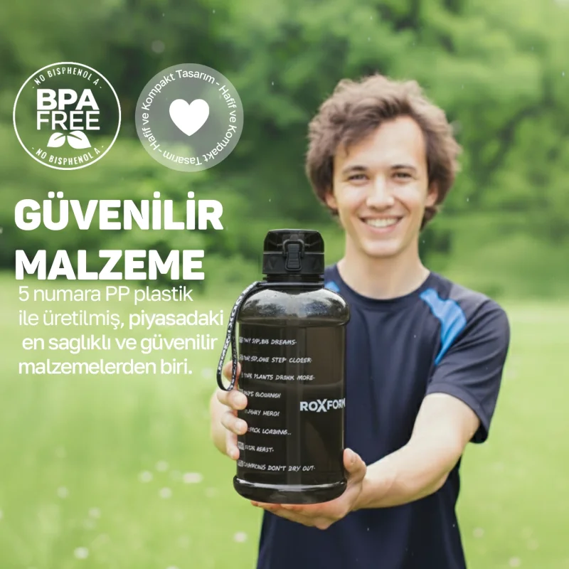 Roxform Suluk Matara 2200 ml, Premium PP Malzeme, Sağlıklı BPA & BPS İçermez, Kılıflı, Çift Kapaklı, Koku Yapmaz, Sızdırmaz ve Dayanıklı, Lacivert Ay Kılıf, Siyah - 12