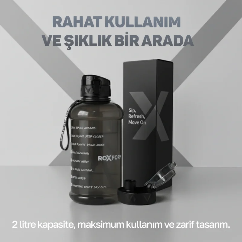 Roxform Suluk Matara 2200 ml, Premium PP Malzeme, Sağlıklı BPA & BPS İçermez, Kılıflı, Çift Kapaklı, Koku Yapmaz, Sızdırmaz ve Dayanıklı, Lacivert Ay Kılıf, Siyah - 13