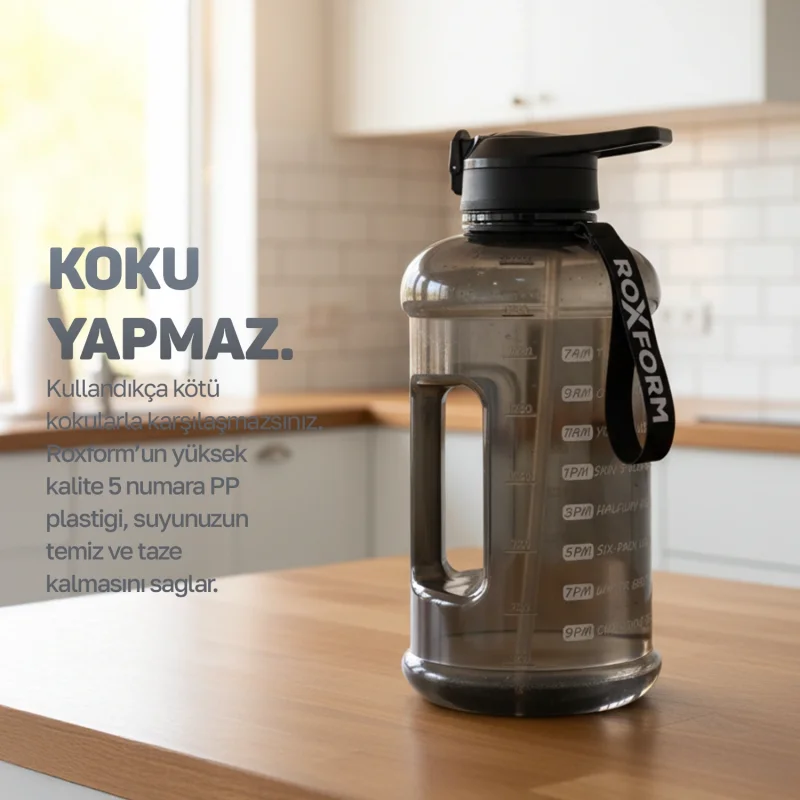Roxform Suluk Matara 2200 ml, Premium PP Malzeme, Sağlıklı BPA & BPS İçermez, Kılıflı, Çift Kapaklı, Koku Yapmaz, Sızdırmaz ve Dayanıklı, Lacivert Ay Kılıf, Siyah - 9
