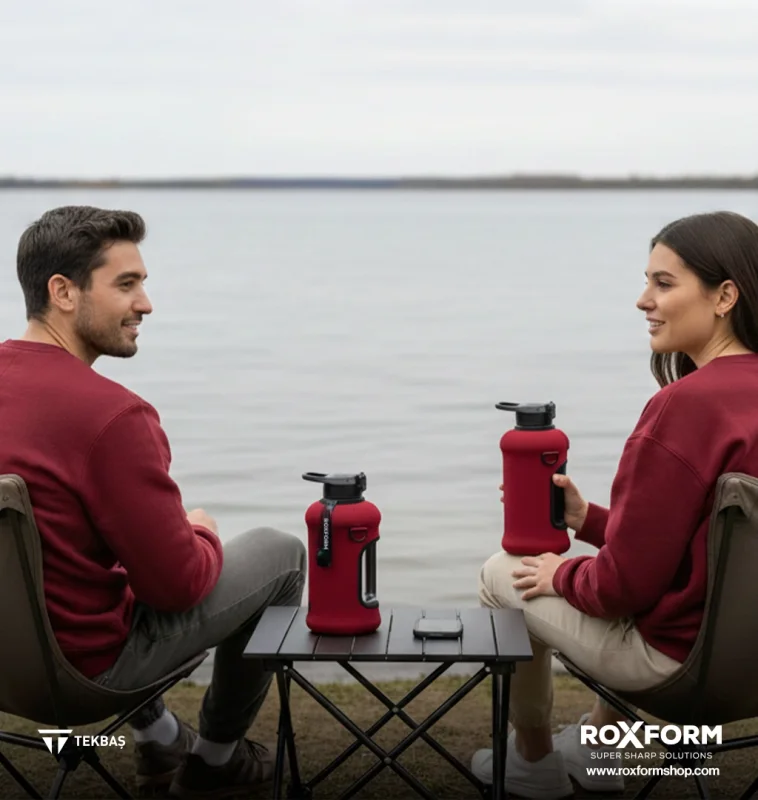 Roxform Suluk Matara 2200 ml, Premium PP Malzeme, Sağlıklı BPA & BPS İçermez, Kılıflı, Çift Kapaklı, Koku Yapmaz, Sızdırmaz ve Dayanıklı, Bordo Kılıf, Siyah - 2