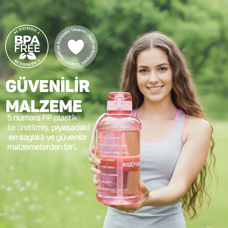 Roxform Suluk Matara 2200 ml, Premium PP Malzeme, Sağlıklı BPA & BPS İçermez, Kılıflı, Çift Kapaklı, Koku Yapmaz, Sızdırmaz ve Dayanıklı, Krem Kılıf, Pembe - 10