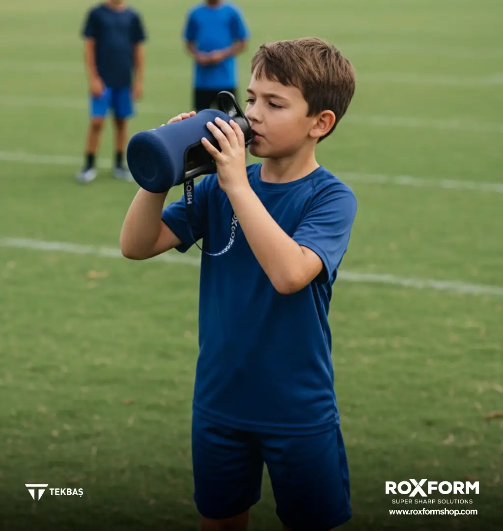 Roxform Suluk Matara 2200 ml, Premium PP Malzeme, Sağlıklı BPA & BPS İçermez, Kılıflı, Çift Kapaklı, Koku Yapmaz, Sızdırmaz ve Dayanıklı, Lacivert Kılıf, Siyah - 2