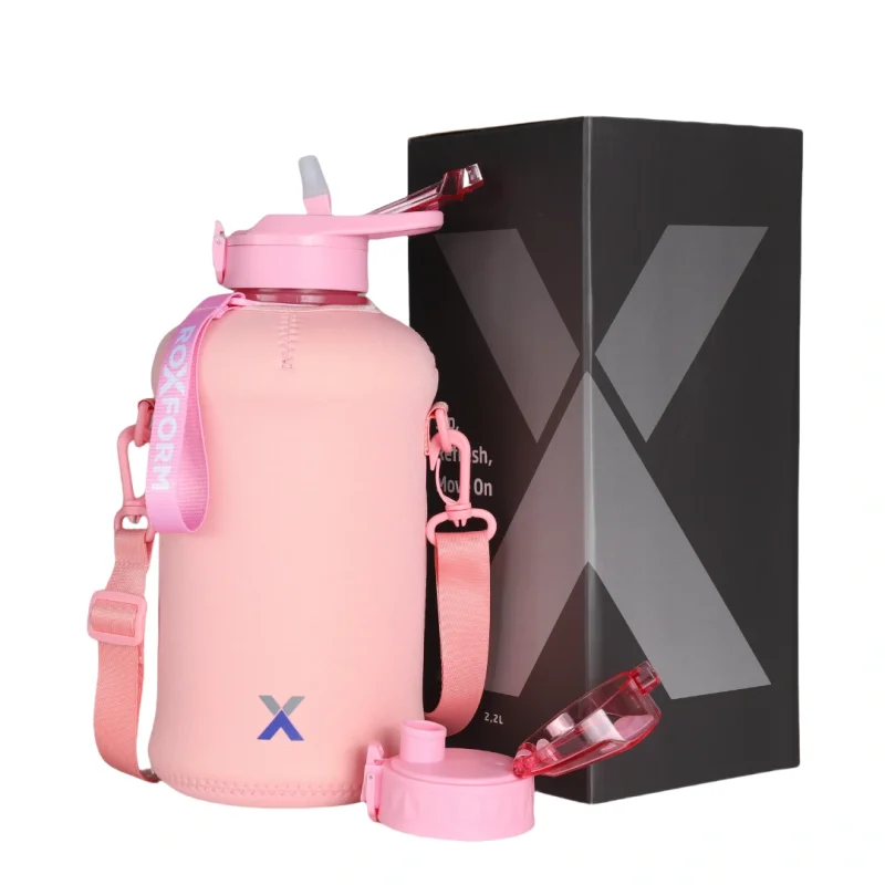 Roxform Suluk Matara 2200 ml, Premium PP Malzeme, Sağlıklı BPA & BPS İçermez, Kılıflı, Çift Kapaklı, Koku Yapmaz, Sızdırmaz ve Dayanıklı, Pembe Kılıf, Pembe - Roxform