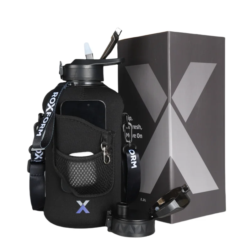 Roxform Suluk Matara 2200 ml, Premium PP Malzeme, Sağlıklı BPA & BPS İçermez, Kılıflı, Çift Kapaklı, Koku Yapmaz, Sızdırmaz ve Dayanıklı, Siyah Cep Kılıf, Siyah - Roxform