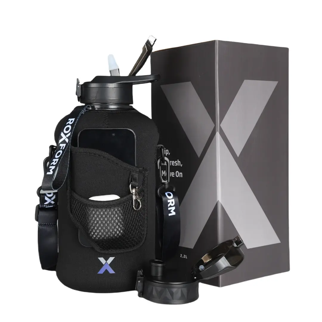 Roxform Suluk Matara 2200 ml, Premium PP Malzeme, Sağlıklı BPA & BPS İçermez, Kılıflı, Çift Kapaklı, Koku Yapmaz, Sızdırmaz ve Dayanıklı, Siyah Cep Kılıf, Siyah - 1