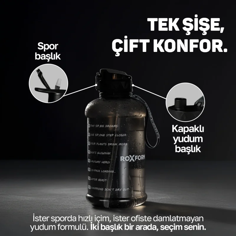 Roxform Suluk Matara 2200 ml, Premium PP Malzeme, Sağlıklı BPA & BPS İçermez, Kılıflı, Çift Kapaklı, Koku Yapmaz, Sızdırmaz ve Dayanıklı, Siyah Cep Kılıf, Siyah - 6