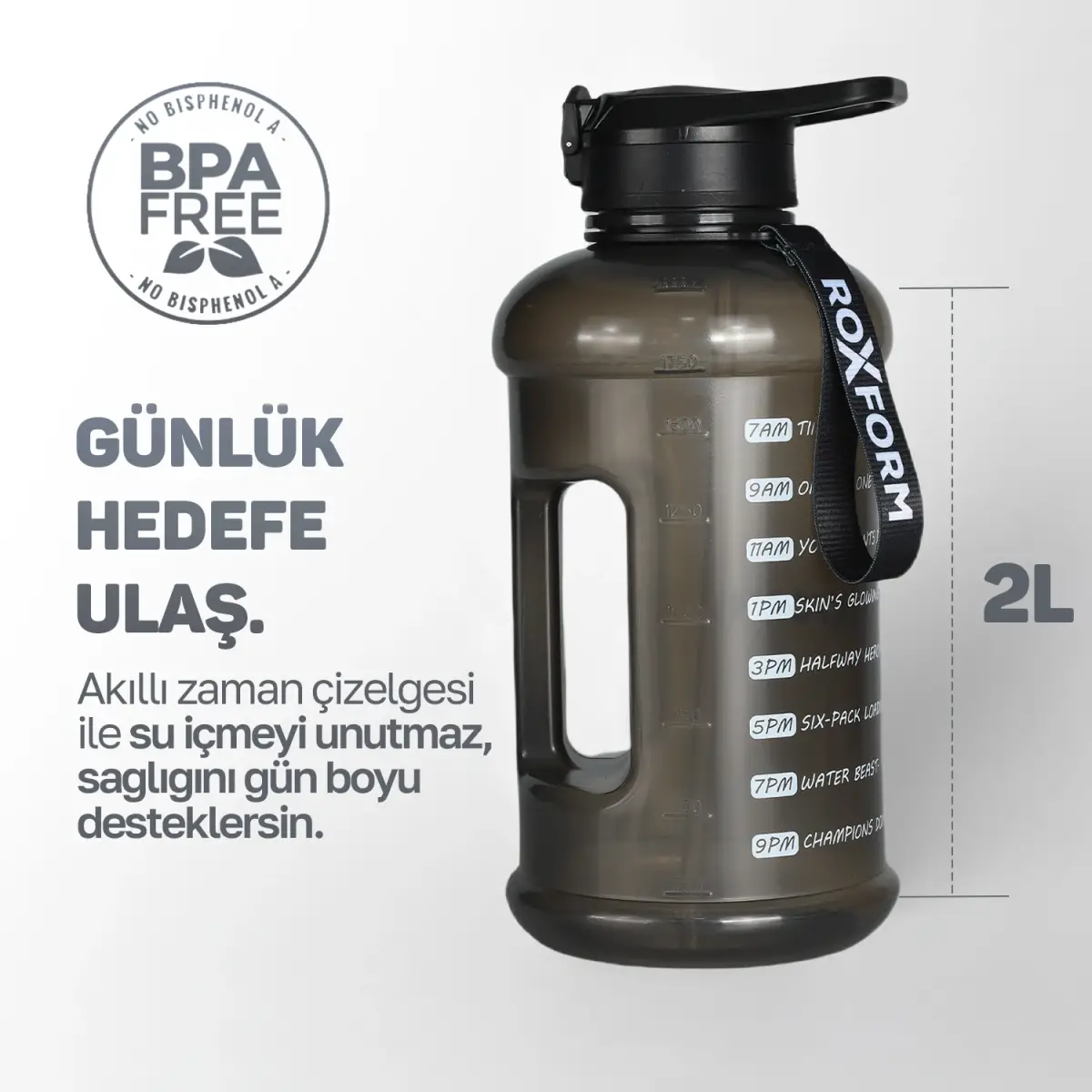Roxform Suluk Matara 2200 ml, Premium PP Malzeme, Sağlıklı BPA & BPS İçermez, Kılıflı, Çift Kapaklı, Koku Yapmaz, Sızdırmaz ve Dayanıklı, Siyah Cep Kılıf, Siyah - 8