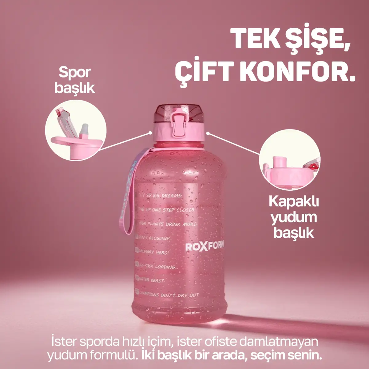 Roxform Suluk Matara 2200 ml, Premium PP Malzeme, Sağlıklı BPA & BPS İçermez, Kılıflı, Çift Kapaklı, Koku Yapmaz, Sızdırmaz ve Dayanıklı,Gülen Yüz Cep Kılıf, Pembe - 7